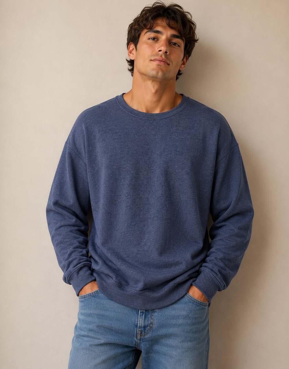 Tuff Athletics Men's Long Sleeve Crewneck Fleece Pullover Sweatshirt Navy